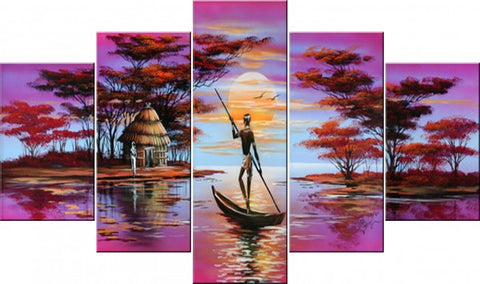 Diamond Painting 5-Luiks Zonsondergang Bootje 150x90cm